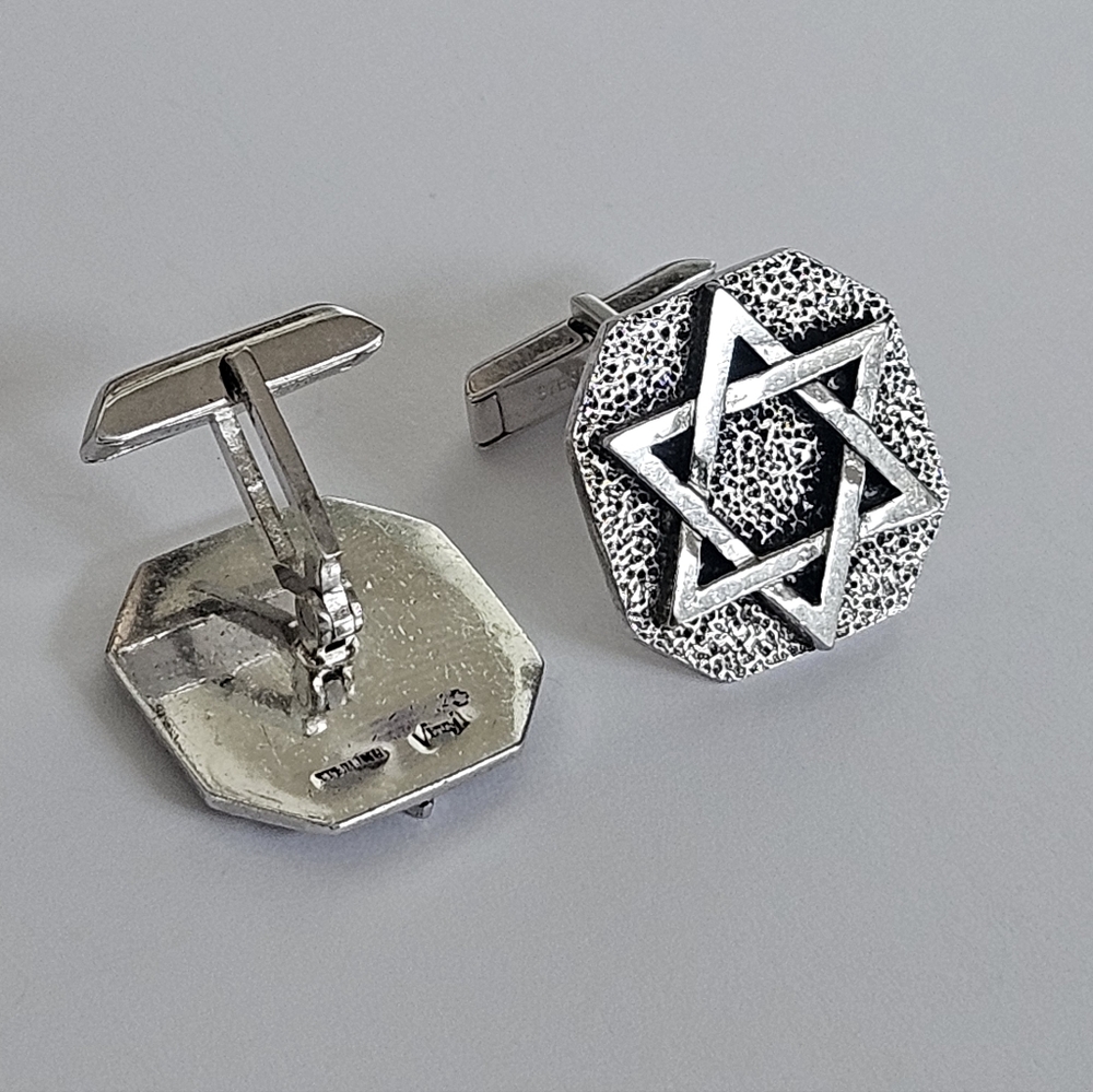 Vintage Virgil Sterling Silver Star of David Cufflinks 1” Judaica Jewish 19.7g - Picture 2 of 10
